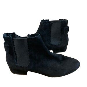 Kate Spade Chelsea Boots Rich Black Suede, 1-inch Block Heel, Bow on Back, sz. 9